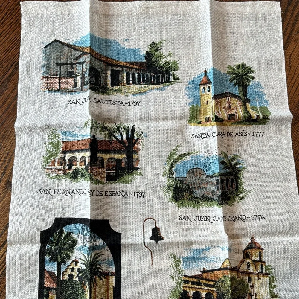NEW Vintage‎ Kay Dee Linen Towel California Missions Travel NOS